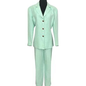 DonCaster Linen Suit Set Blazer Jacket High Rise Trousers Sea Foam Womens 14